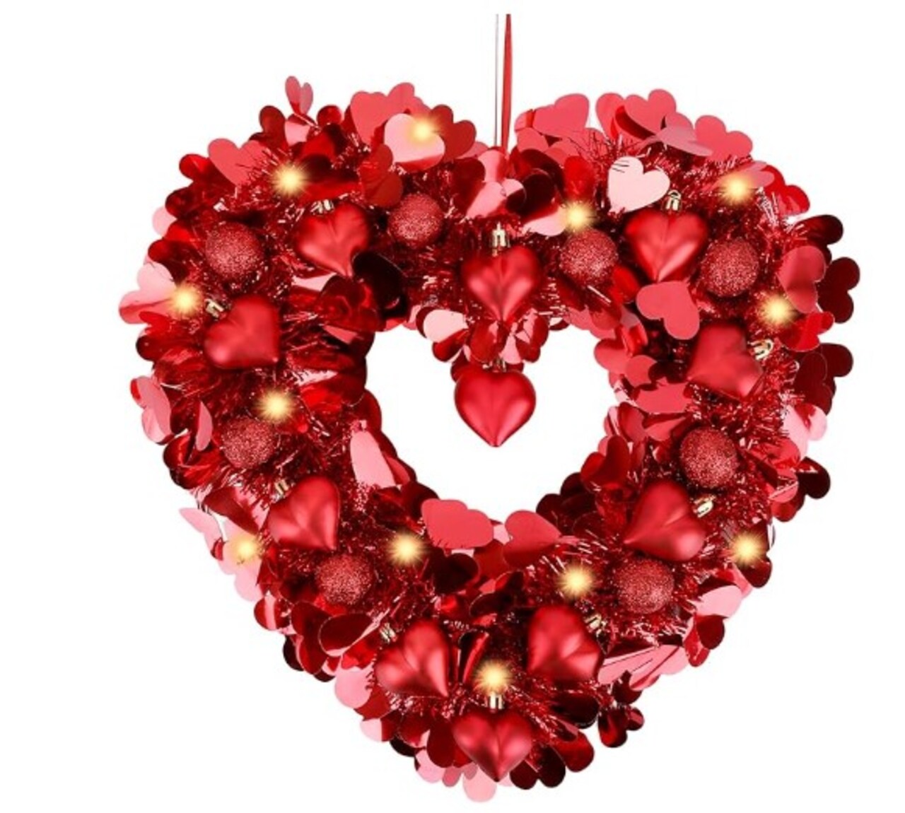 14" Heart Shaped Front Door Wreath Valentines Door Wreath with LED Lights for Indoor Outdoor Home Wedding Party Decorations
